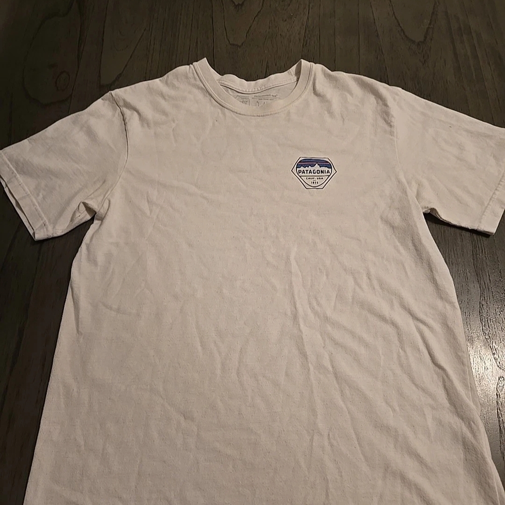Patagonia Men's White Fitz Roy Hex Responsibili-Tee T Shirt-Regular Fit SMALL